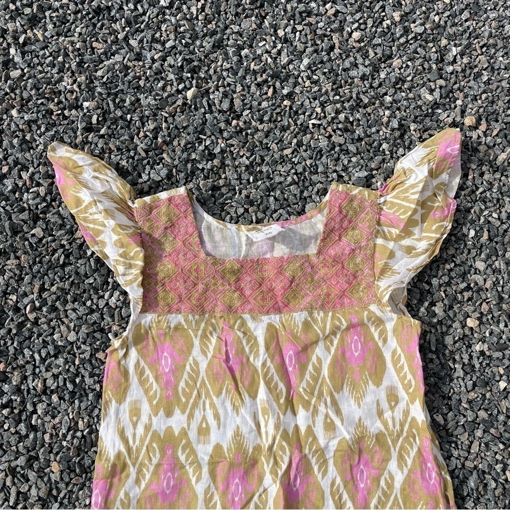🥒 Nimo With Love Anthropologie Bouganvilla Linen Natural Print Mini Dress XS - Picture 7 of 10